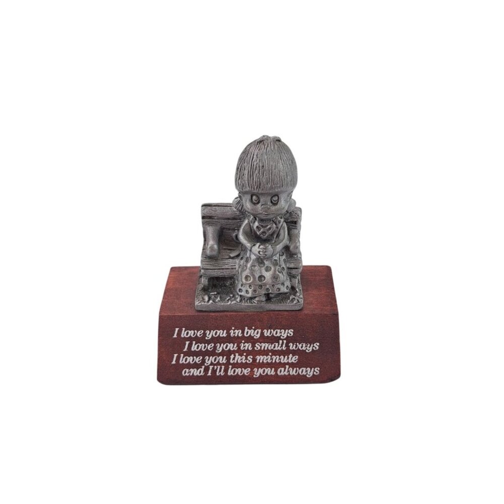 Vintage Paula's Collectibles Pewter Figurine I Love You Always Wood Base 1982